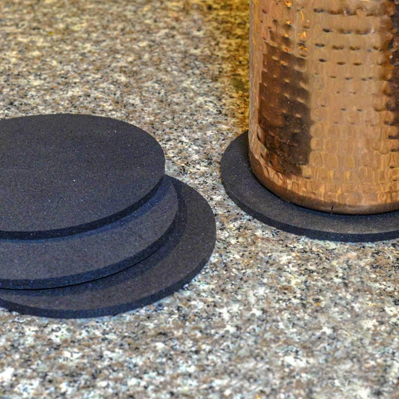 RevTime Round Rubber Trivet 1/4â€ Thickness for Rubber Cork Mat, Hot Pad, Stylish, Way to Set Any Plant Pot, Kettle, Anti-Shock mat for Fish Bowl. Spoon Rest (Pack of 4) Black (6") - Image 3